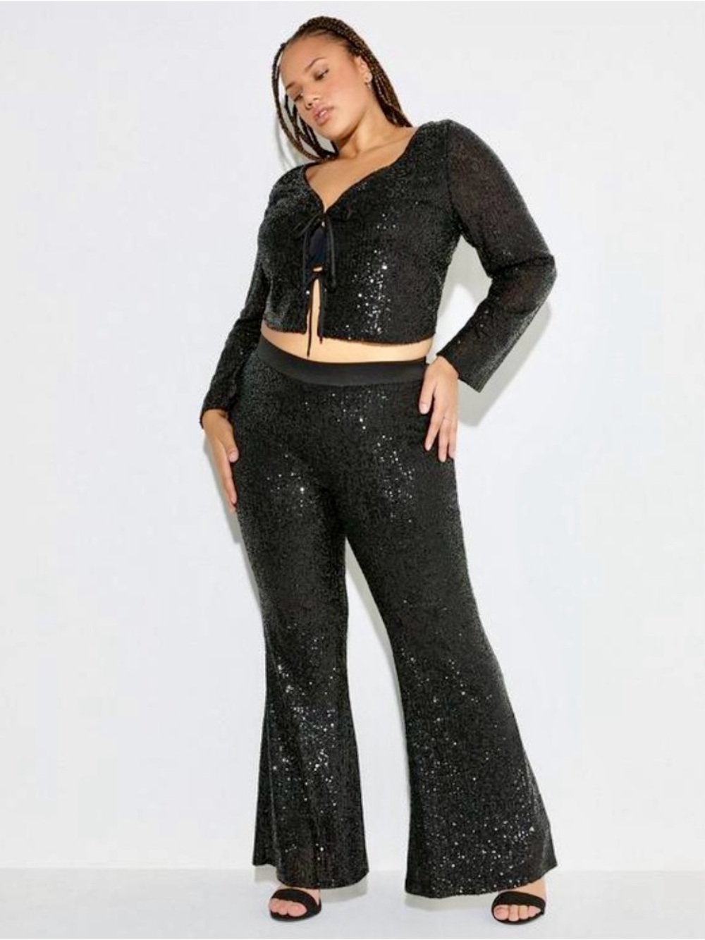 Torrid Sequin Tie Front Top and Flared Leg Pants Set - Size 1X - NWT!